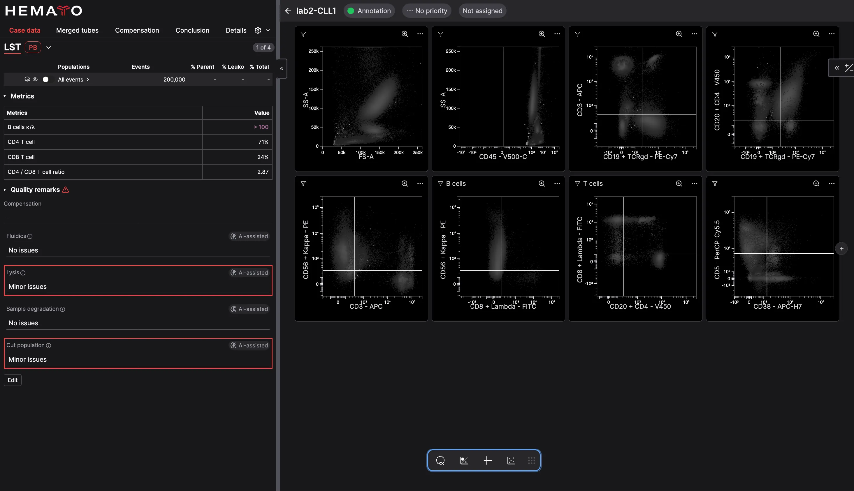 CellStudio case with unclassified grayscale cell plots
